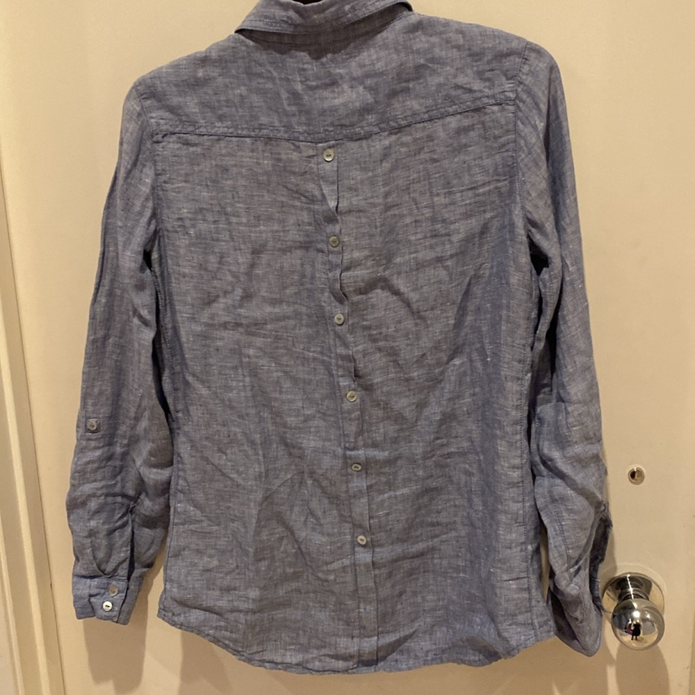Sigrid Olsen Blue Linen Button Down Shirt - image 4